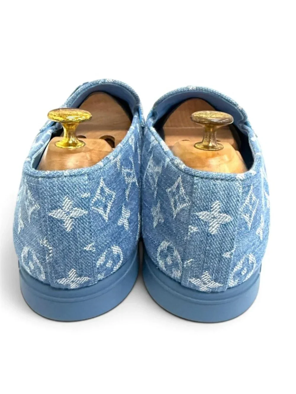 Louis Vuitton Estate Monogram Denim LV Logo Loafers Light Blue